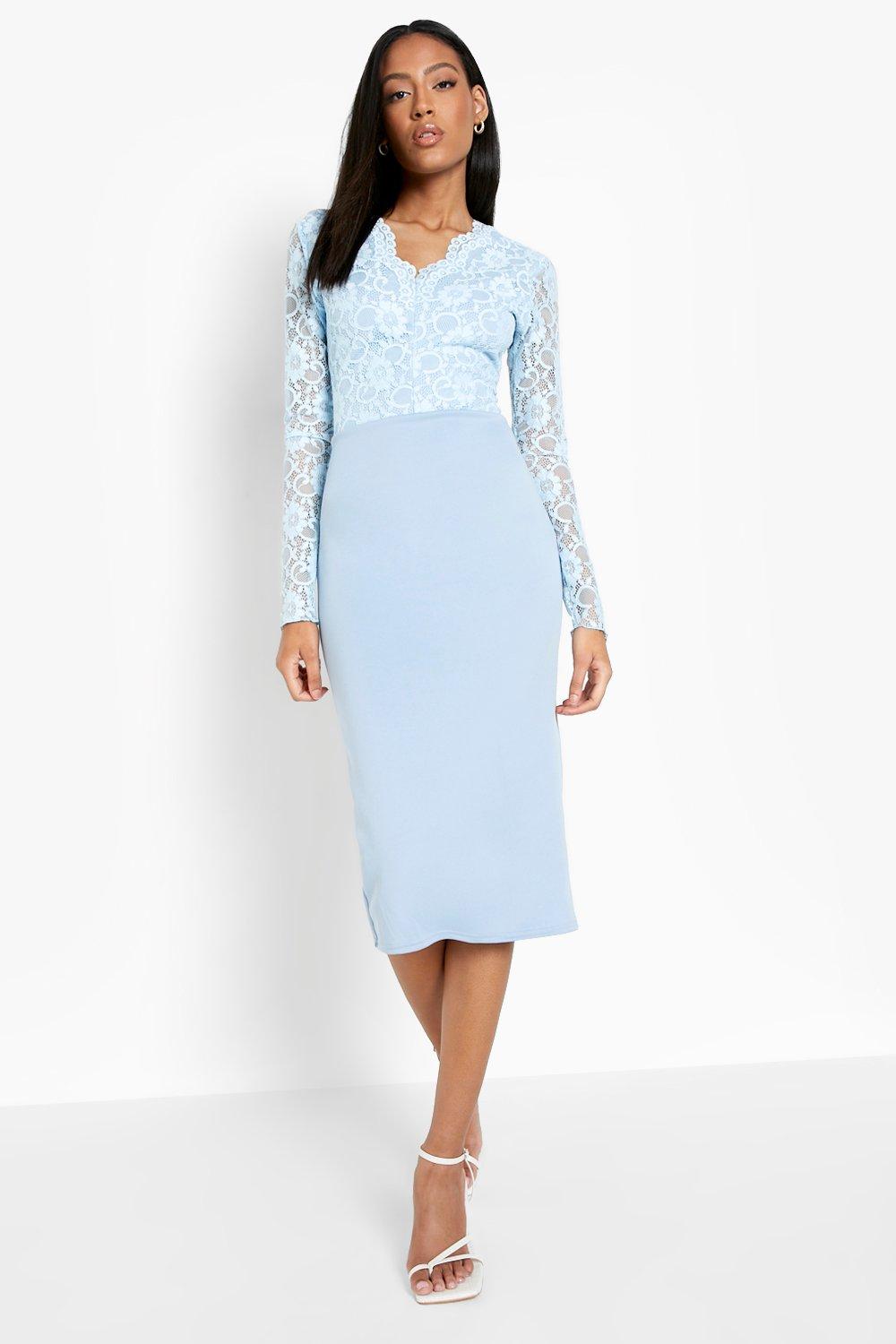 Lace long sleeve hot sale midi pencil dress